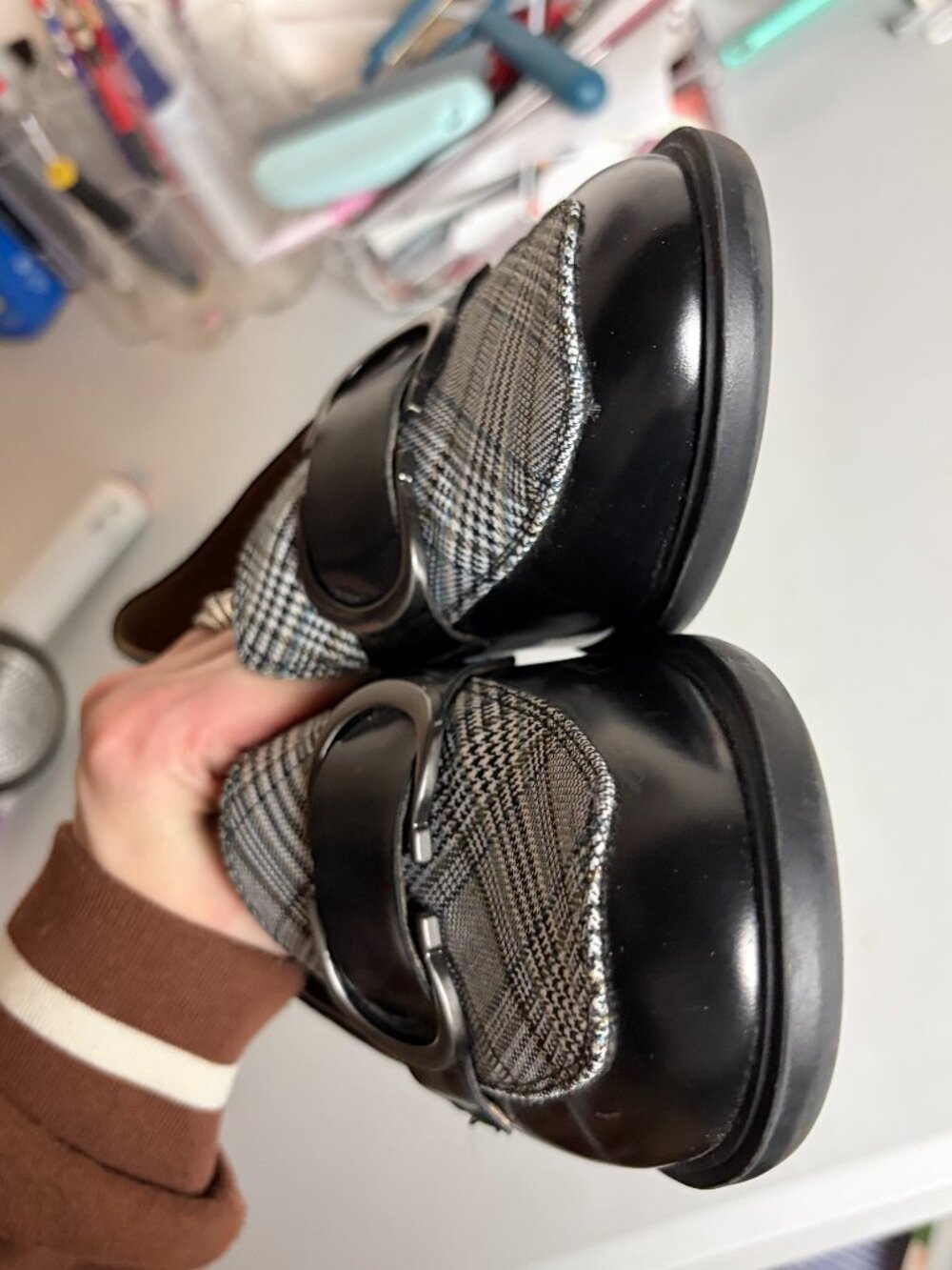 Naturalizer  Size 8 Pascal Black Brush Off Leather Plaid Loafers Accademia Shoes - Picture 3 of 8